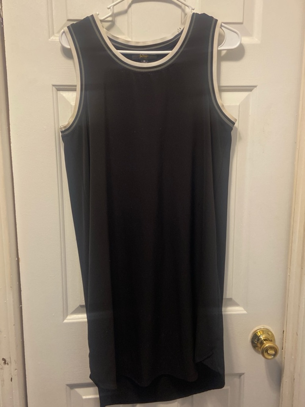 ABS Allen Schwartz Black Midi Dress with Cream Trim Accents